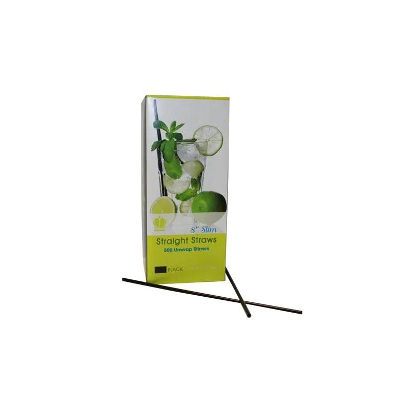 Poly King® Straw 8 IN Black Wrapped Slim 5000/Case