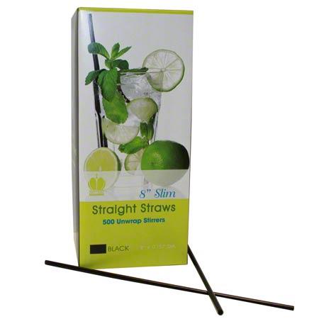 Poly King® Straw 8 IN Black Wrapped Slim 5000/Case