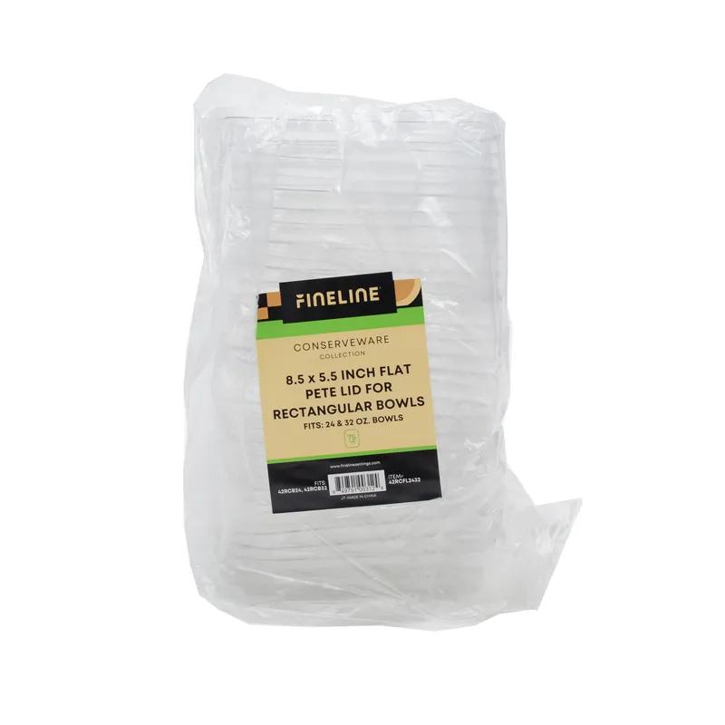 Conserveware Lid Flat PET Clear Rectangle For 24-32 OZ Bowl 75 Count/Pack 4 Packs/Case 300 Count/Case