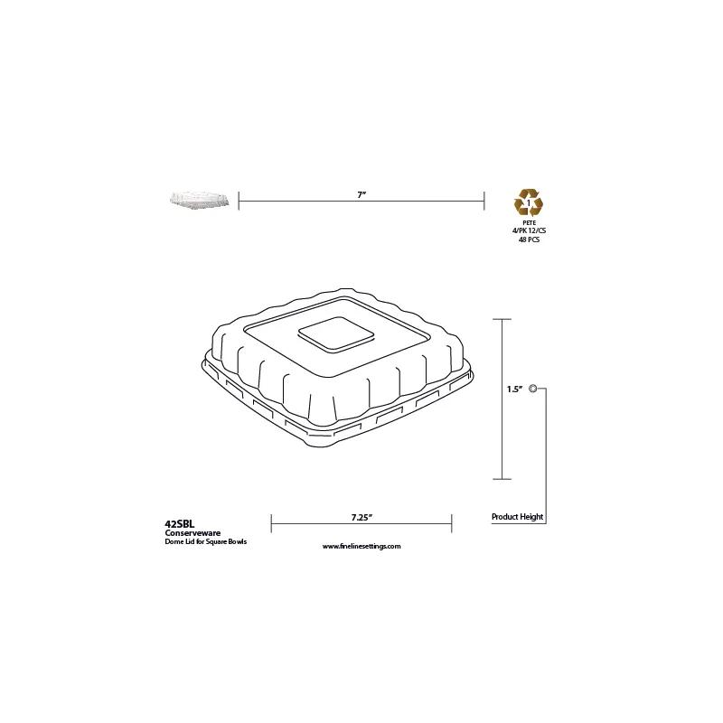Conserveware Lid Dome 7X7 IN PET Clear Square For Bowl 75 Count/Pack 4 Packs/Case 300 Count/Case