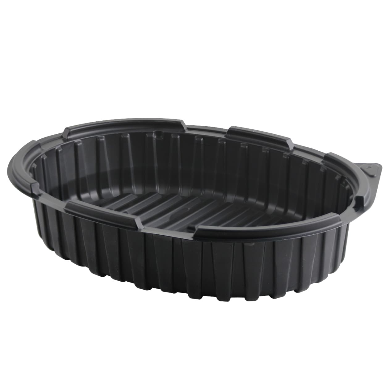 Crisp Food Technologies® Take-Out Container Base Large (LG) 11X8.5 IN PP Black Oval Microwave Safe 380/Case