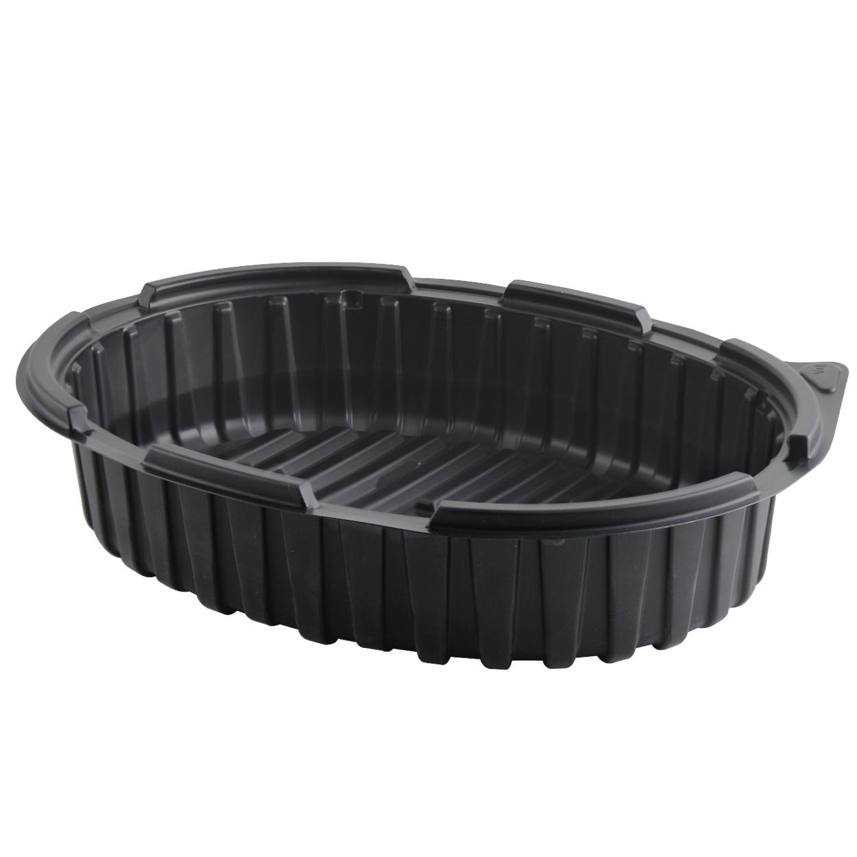 Crisp Food Technologies® Take-Out Container Base Large (LG) 11X8.5 IN PP Black Oval Microwave Safe 380/Case