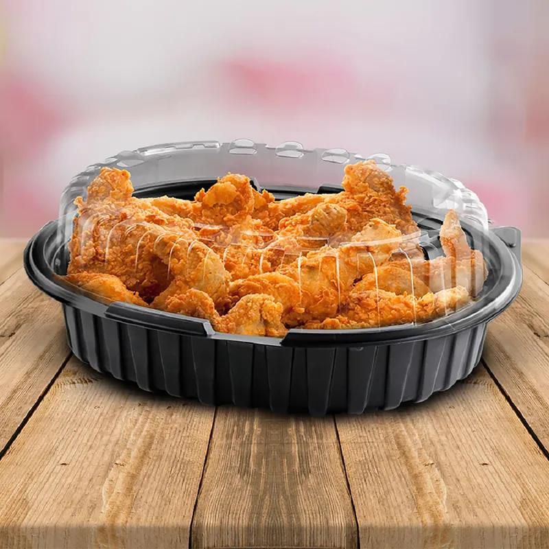 Crisp Food Technologies® Take-Out Container Base Large (LG) 11X8.5 IN PP Black Oval Microwave Safe 380/Case