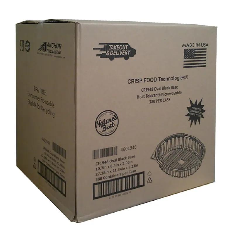 Crisp Food Technologies® Take-Out Container Base Large (LG) 11X8.5 IN PP Black Oval Microwave Safe 380/Case