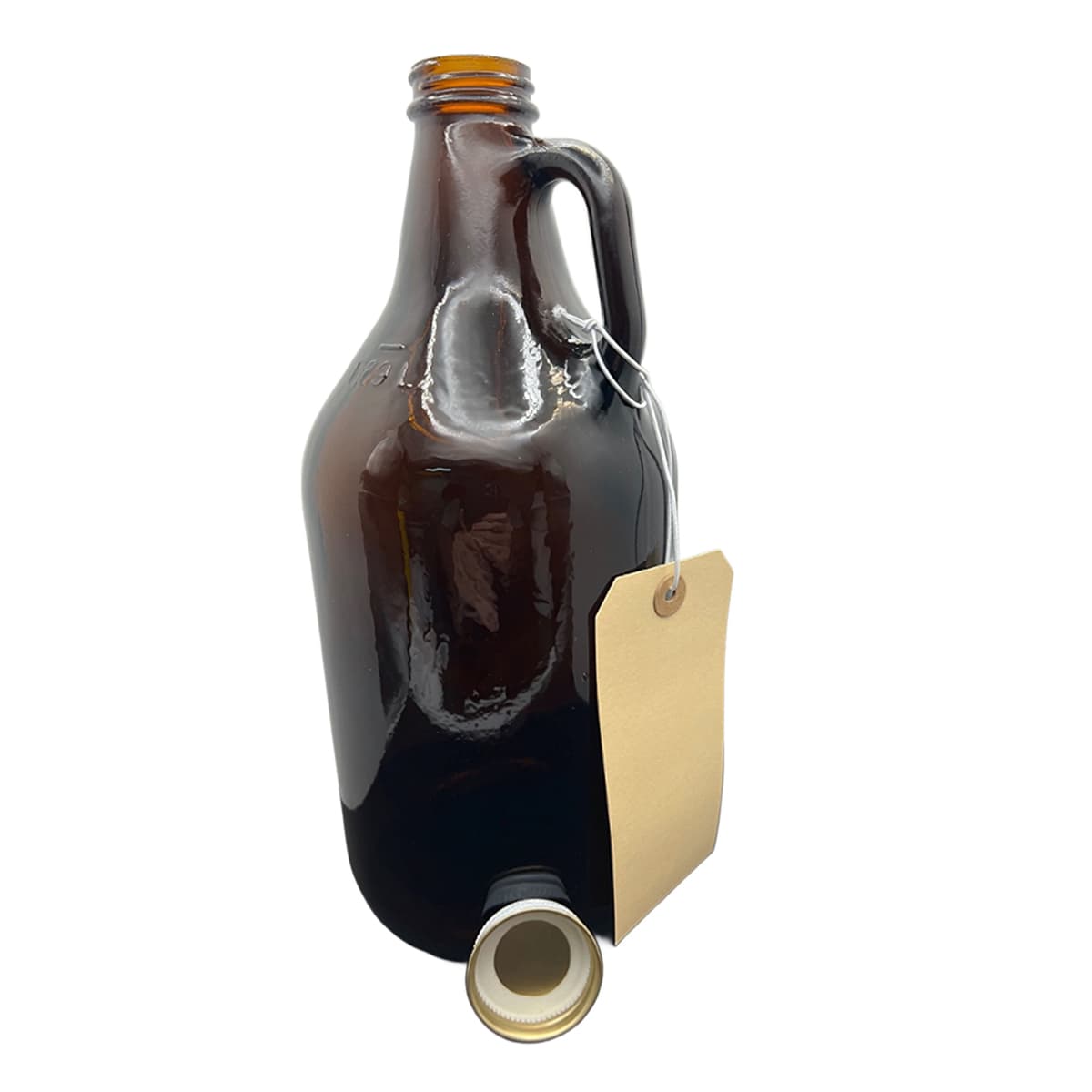 Growler 64 OZ 5X11 IN Glass Amber Round Dishwasher Safe With Handle 6/Case