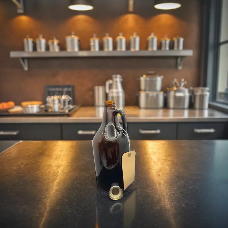 Growler 64 OZ 5X11 IN Glass Amber Round Dishwasher Safe With Handle 6/Case