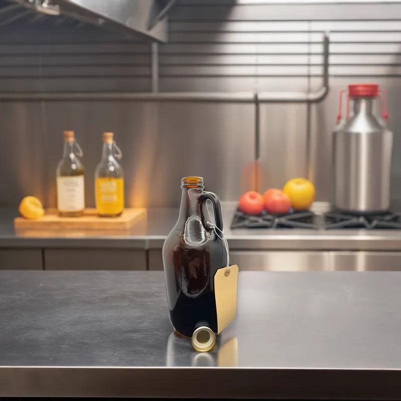 Growler 64 OZ 5X11 IN Glass Amber Round Dishwasher Safe With Handle 6/Case