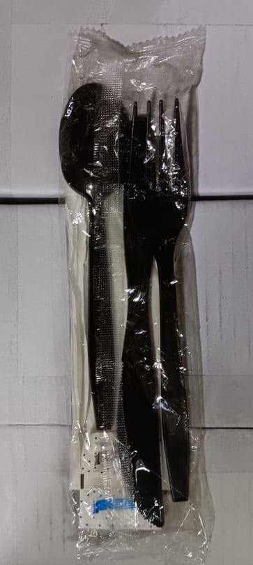 Victoria Bay 6PC Cutlery Kit PP Black Heavyweight With Napkin,Fork,Knife,Spoon,Salt & Pepper 250/Case