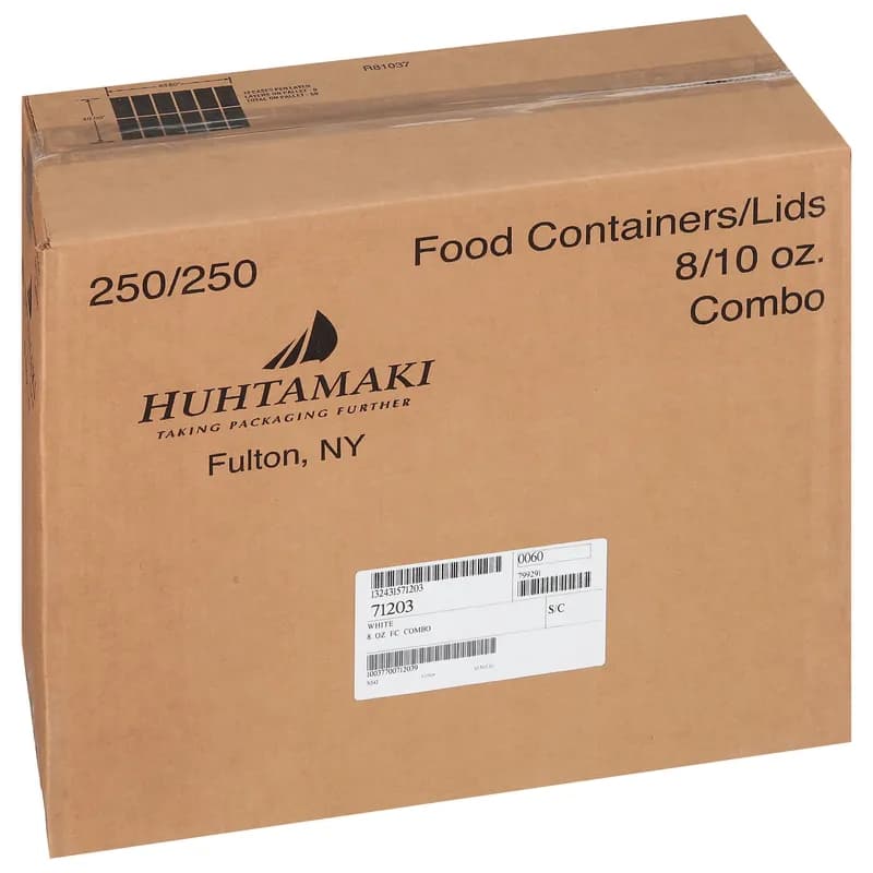 Food Container Base & Lid Combo With Plastic Lid 8-10 OZ Paperboard White 250/Case