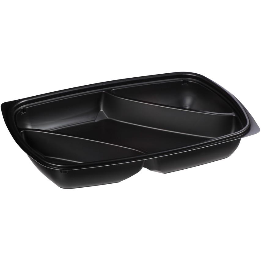 Take-Out Container Base 3 Compartment Black Rectangle Large 150/Case