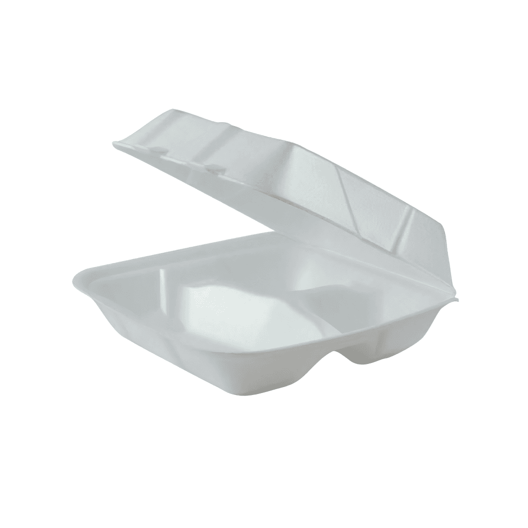 Take-Out Container Hinged Large (LG) 9.5 IN 3 Compartment Foam 200/Case