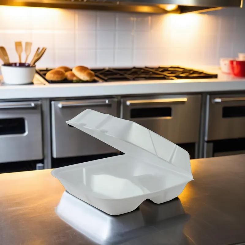 Take-Out Container Hinged Large (LG) 9.5 IN 3 Compartment Foam 200/Case