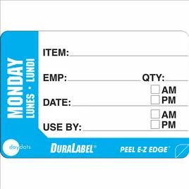 DuraLabel Monday Prep Item Label 2X3 IN Blue White Trilingual Removable 500/Roll