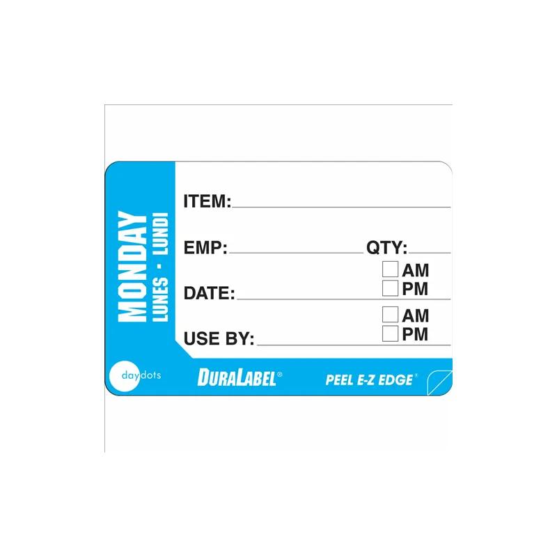 DuraLabel Monday Prep Item Label 2X3 IN Blue White Trilingual Removable 500/Roll