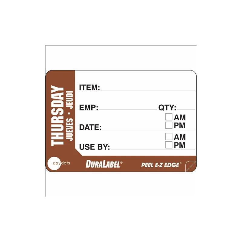 DuraLabel Thursday Prep Item Label 2X3 IN Brown White Trilingual Removable 500/Roll