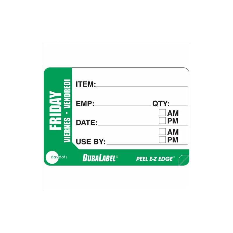 DuraLabel Friday Prep Item Label 2X3 IN Green White Trilingual Removable 500/Roll