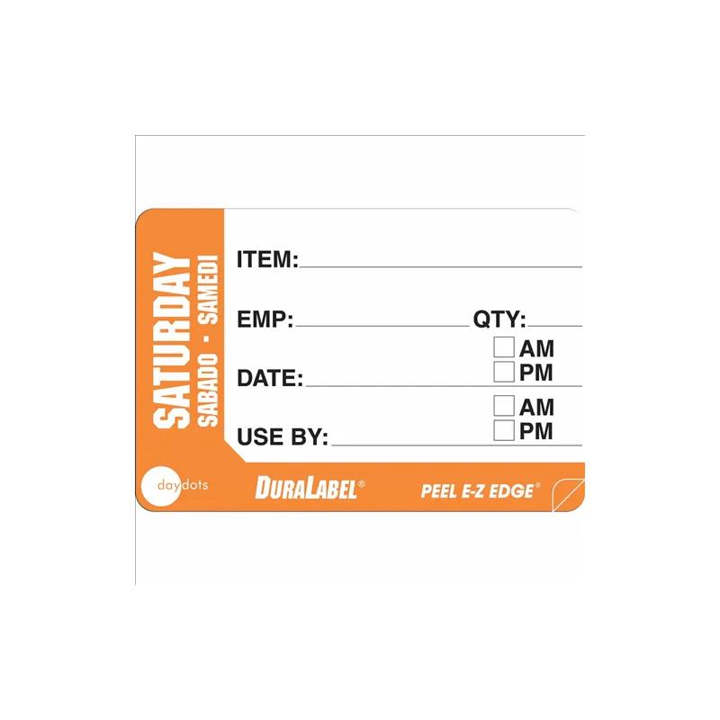 DuraLabel Saturday Prep Item Label 2X3 IN Orange White Trilingual Removable 500/Roll