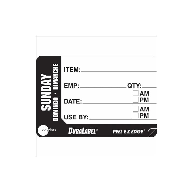 DuraLabel Sunday Prep Item Label 2X3 IN Black White Trilingual Removable 500/Roll
