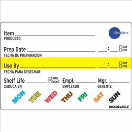 Universal Shelf Life Label 2X3 IN Dissolvable Bilingual 500/Roll