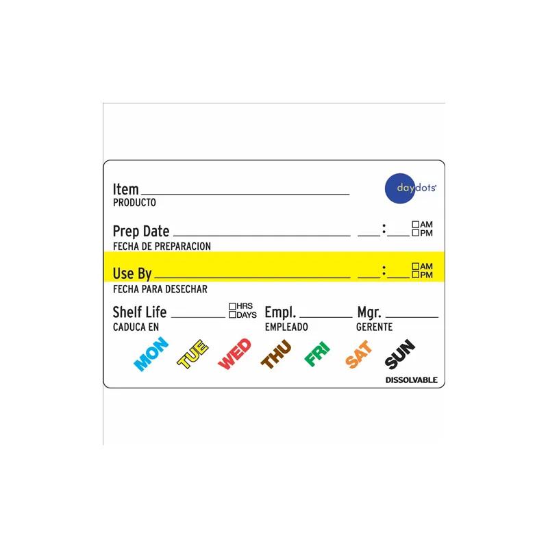 Universal Shelf Life Label 2X3 IN Dissolvable Bilingual 500/Roll