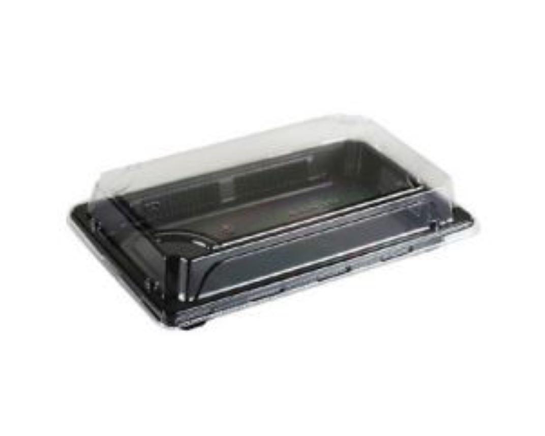 Sushi Take-Out Tray Base & Lid Combo 9X6 IN Plastic Black Clear Rectangle 500/Case
