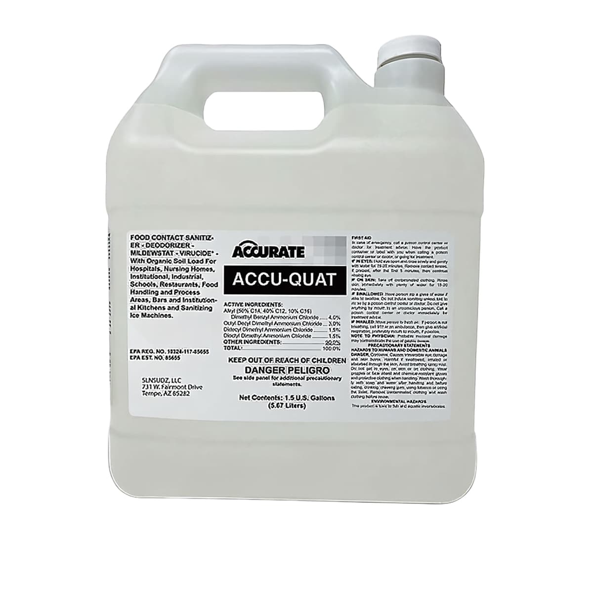 Acculogic Accu-Quat Dishwashing Sanitizer 1.5 GAL Liquid Manual 1/Case