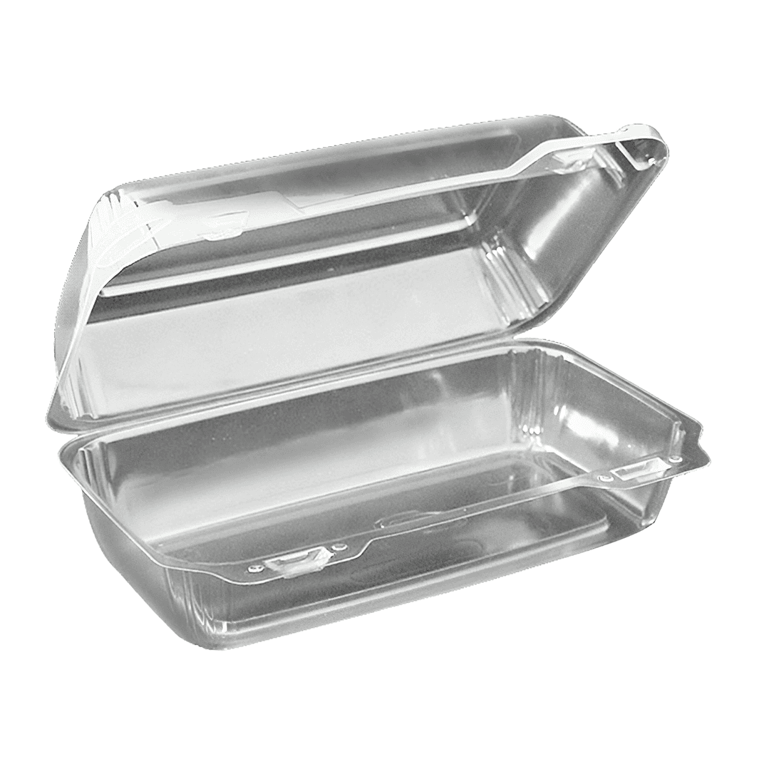 Take-Out Container Hinged 9 IN Plastic Clear Oblong 150/Case