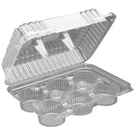 Cupcake Muffin Hinged Container With Deep Dome Lid 9X7.15X3.5 IN 6 Compartment Plastic Clear 300/Case
