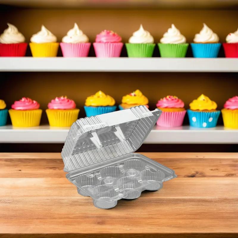 Cupcake Muffin Hinged Container With Deep Dome Lid 9X7.15X3.5 IN 6 Compartment Plastic Clear 300/Case