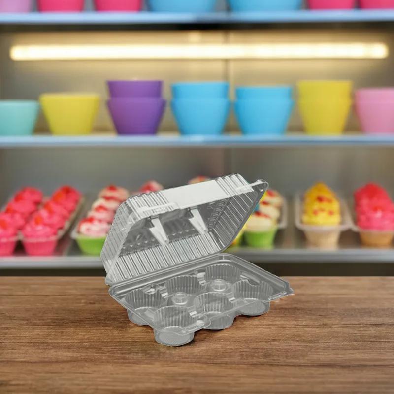 Cupcake Muffin Hinged Container With Deep Dome Lid 9X7.15X3.5 IN 6 Compartment Plastic Clear 300/Case