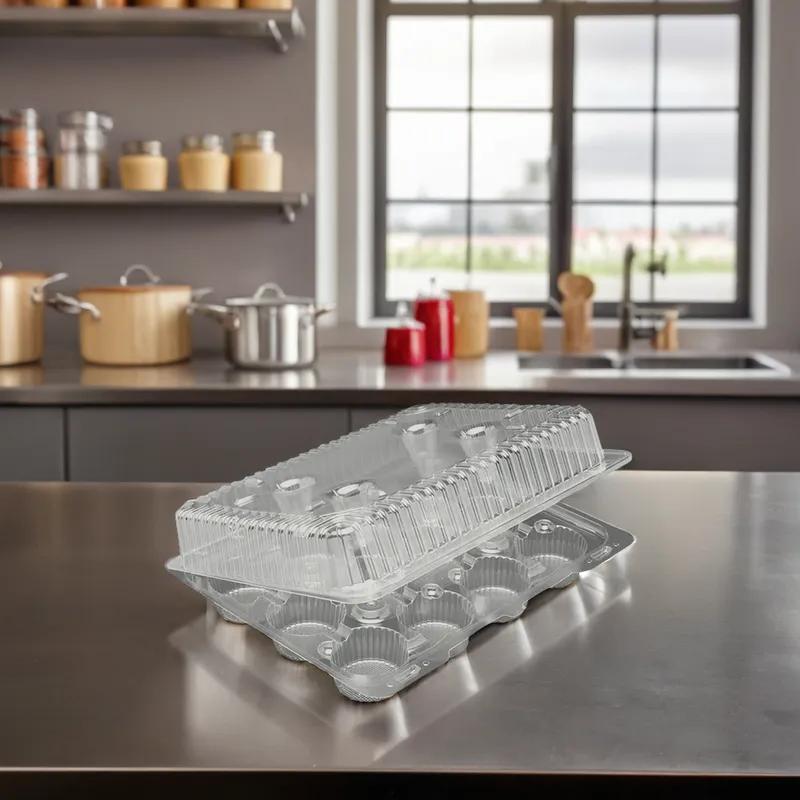 Cupcake Mini Muffin Hinged Container With Deep Dome Lid 12X9.25X3.25 IN 12 Compartment Plastic Clear 100/Case
