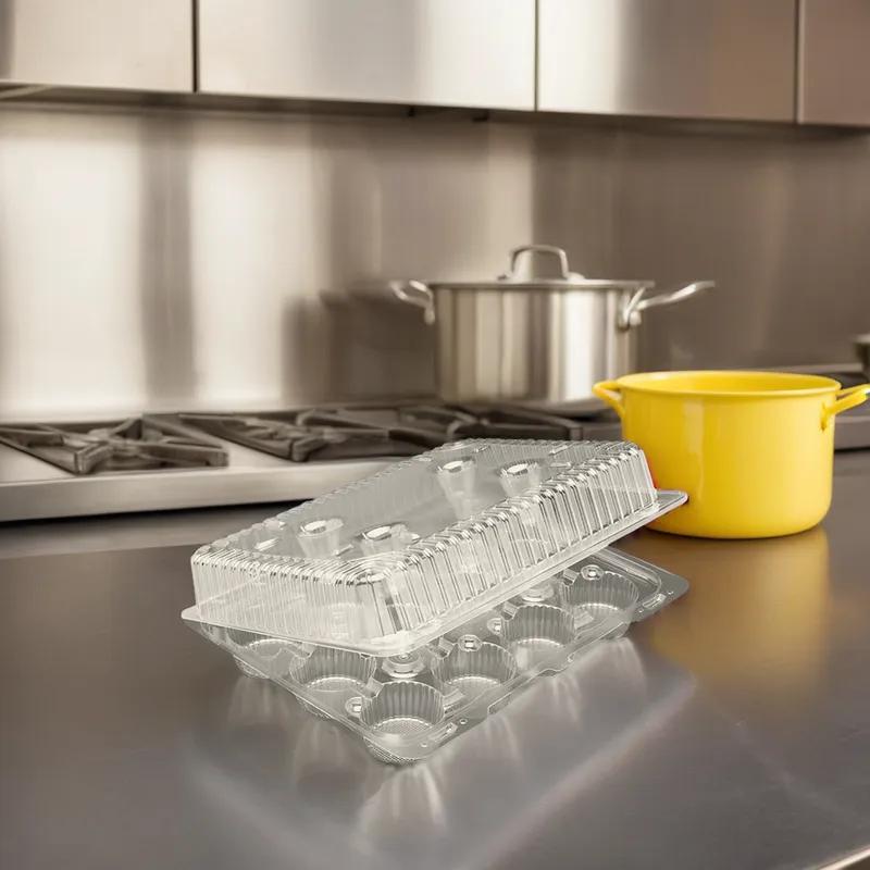 Cupcake Mini Muffin Hinged Container With Deep Dome Lid 12X9.25X3.25 IN 12 Compartment Plastic Clear 100/Case