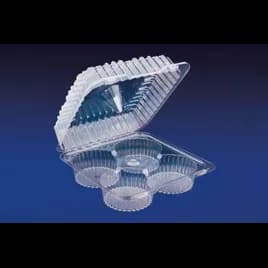 Cupcake Muffin Hinged Container Large (LG) Jumbo 4 Compartment Plastic Clear 200/Case