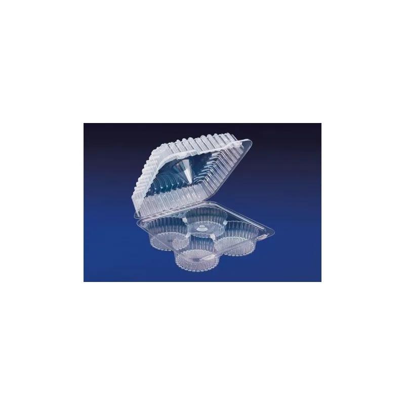 Cupcake Muffin Hinged Container Large (LG) Jumbo 4 Compartment Plastic Clear 200/Case