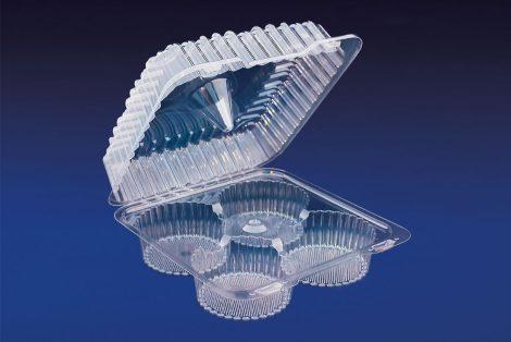 Cupcake Muffin Hinged Container Large (LG) Jumbo 4 Compartment Plastic Clear 200/Case