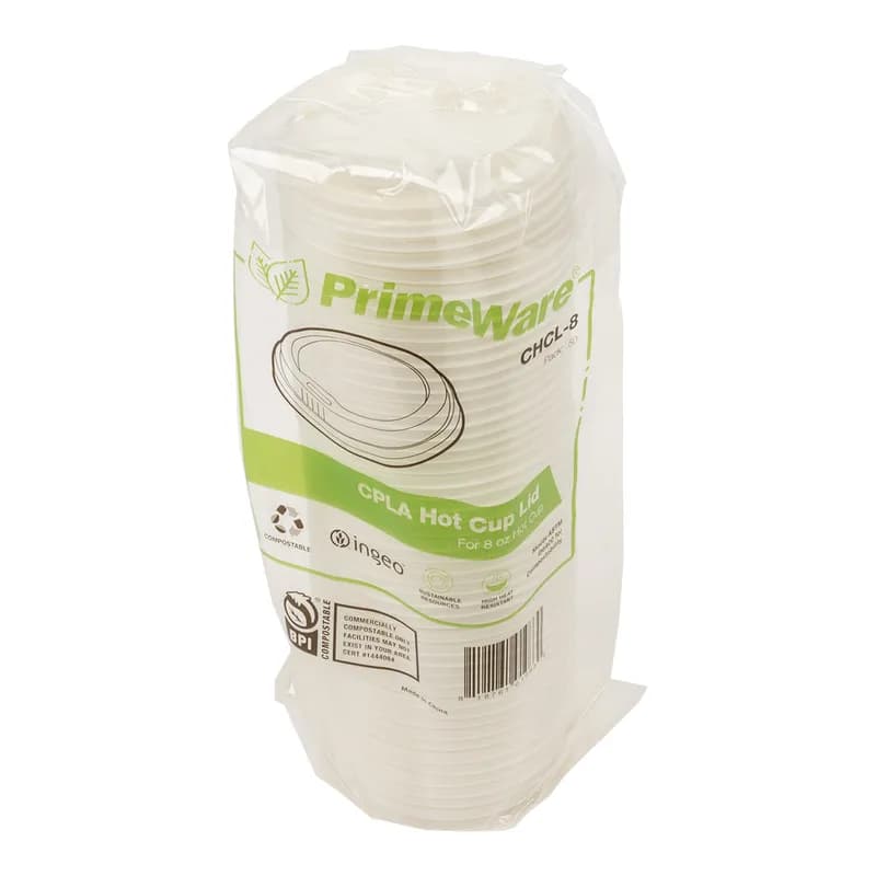 PrimeWare® Lid CPLA White For 8 FLOZ Cup Freezer Safe 50 Count/Pack 20 Packs/Case
