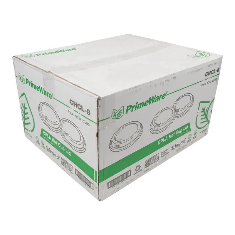 PrimeWare® Lid CPLA White For 8 FLOZ Cup Freezer Safe 50 Count/Pack 20 Packs/Case