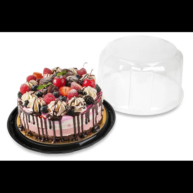 Cake Container & Lid Combo With Dome Lid 10.75X5.5 IN PET Black Clear Round 50/Case