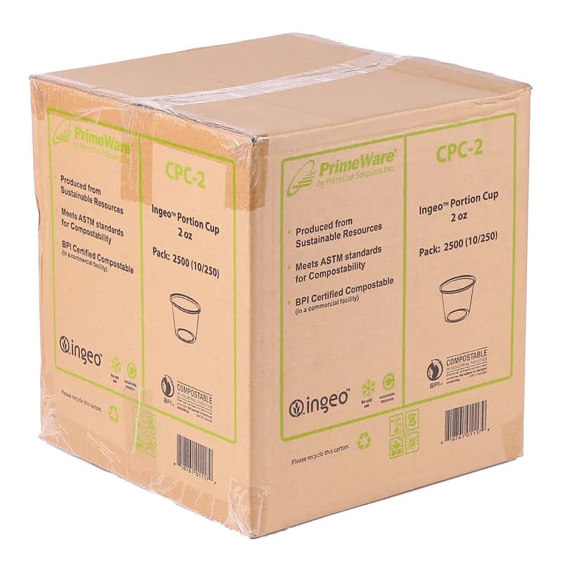 PrimeWare® Cold Souffle & Portion Cup 2 OZ PLA Clear Freezer Safe 250 Count/Pack 10 Packs/Case 2500 Count/Case