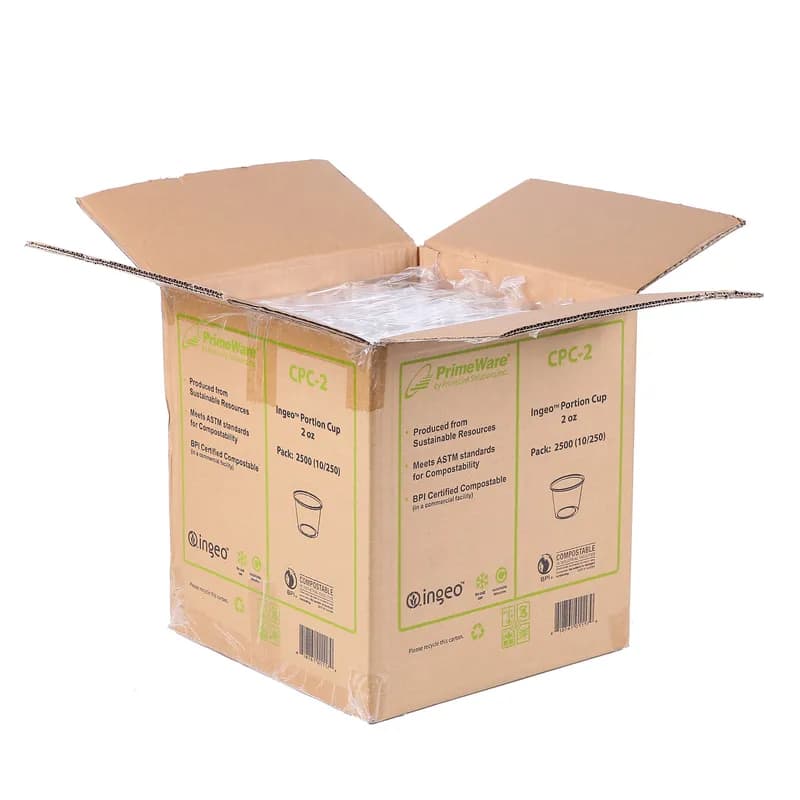 PrimeWare® Cold Souffle & Portion Cup 2 OZ PLA Clear Freezer Safe 250 Count/Pack 10 Packs/Case 2500 Count/Case