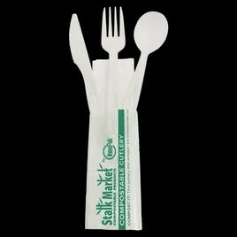 Stalk Market Cutlery Kit 6.5 IN White Individually Wrapped With Napkin 250/Case