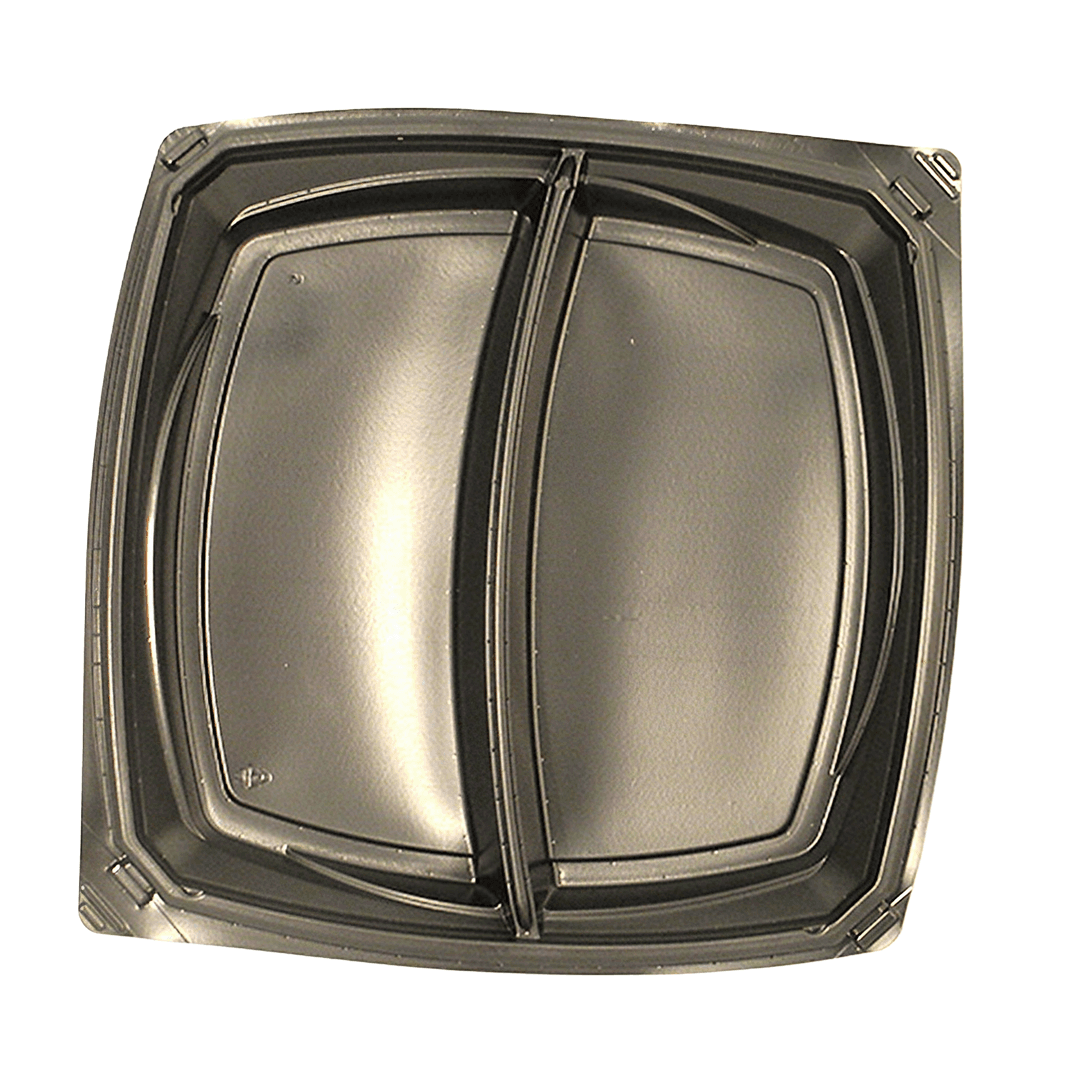 Take-Out Container Base 9X9X1.15 IN 2 Compartment PP Black Microwavable-Base Only Stackable 600/Case