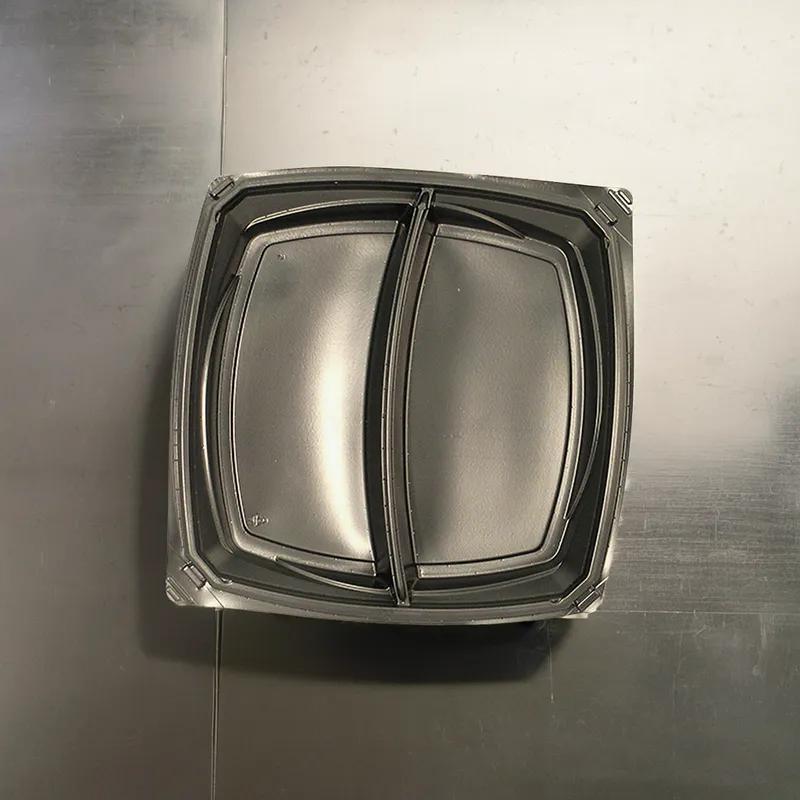 Take-Out Container Base 9X9X1.15 IN 2 Compartment PP Black Microwavable-Base Only Stackable 600/Case