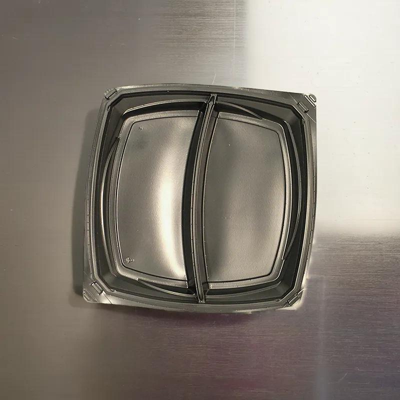 Take-Out Container Base 9X9X1.15 IN 2 Compartment PP Black Microwavable-Base Only Stackable 600/Case