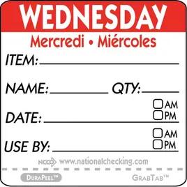 DuraPeel™ Wednesday Prep Item Label 2X2 IN Removable Waterproof 500/Roll