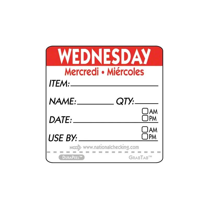 DuraPeel™ Wednesday Prep Item Label 2X2 IN Removable Waterproof 500/Roll