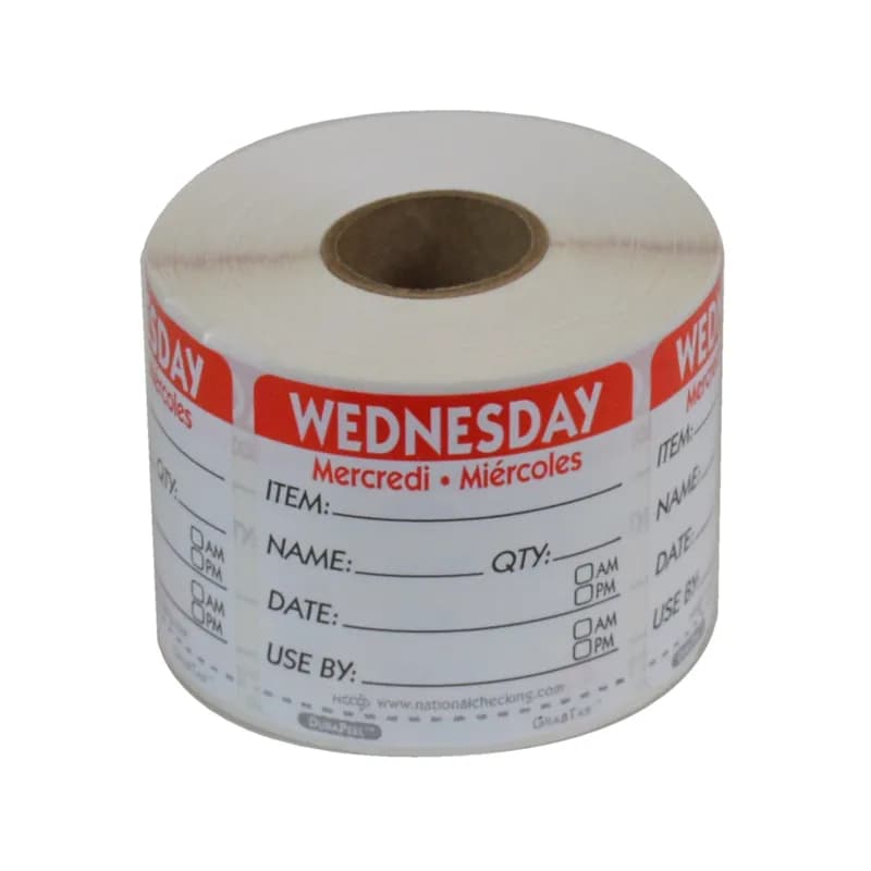 DuraPeel™ Wednesday Prep Item Label 2X2 IN Removable Waterproof 500/Roll