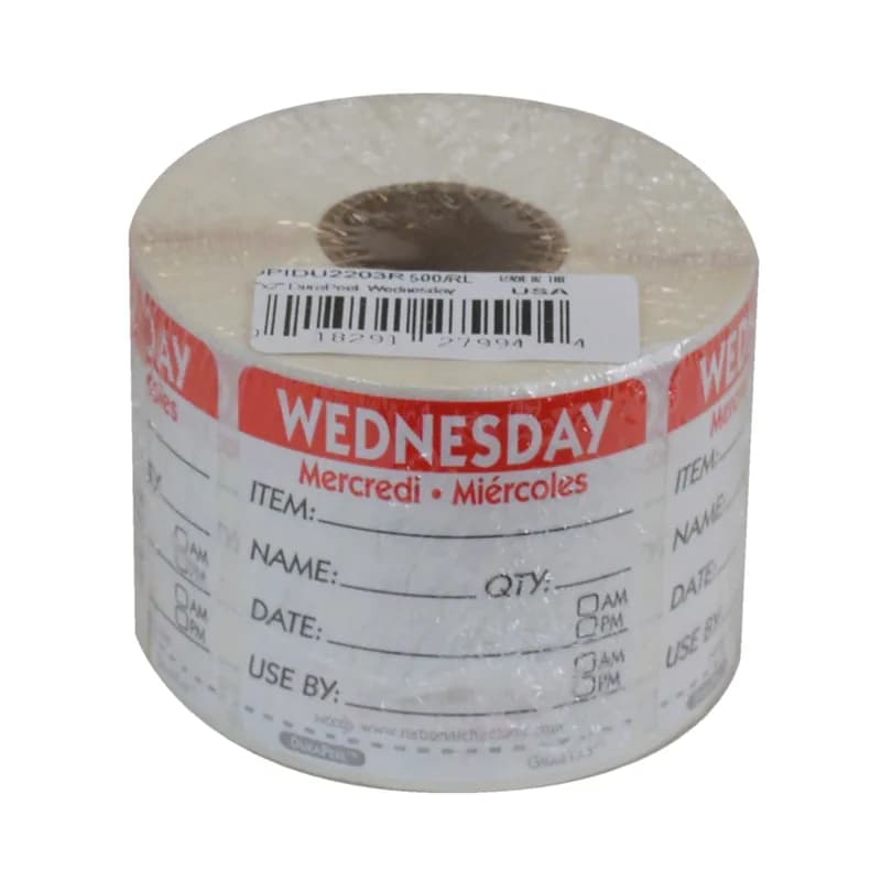 DuraPeel™ Wednesday Prep Item Label 2X2 IN Removable Waterproof 500/Roll