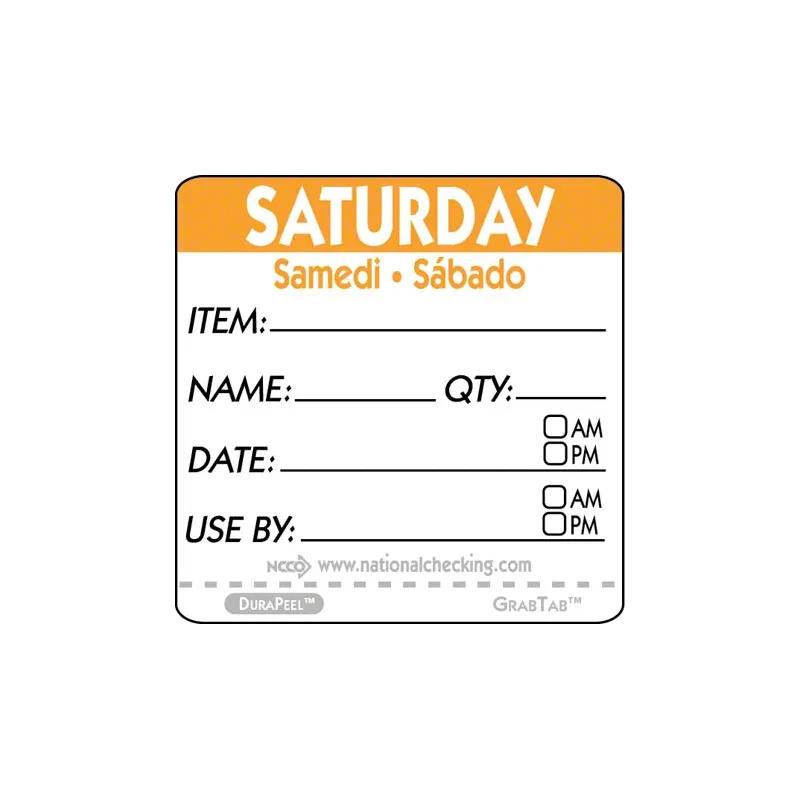 DuraPeel™ Saturday Prep Item Label 2X2 IN Removable Waterproof 500/Roll