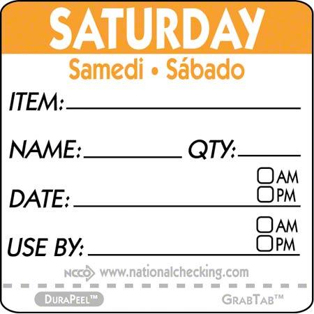 DuraPeel™ Saturday Prep Item Label 2X2 IN Removable Waterproof 500/Roll